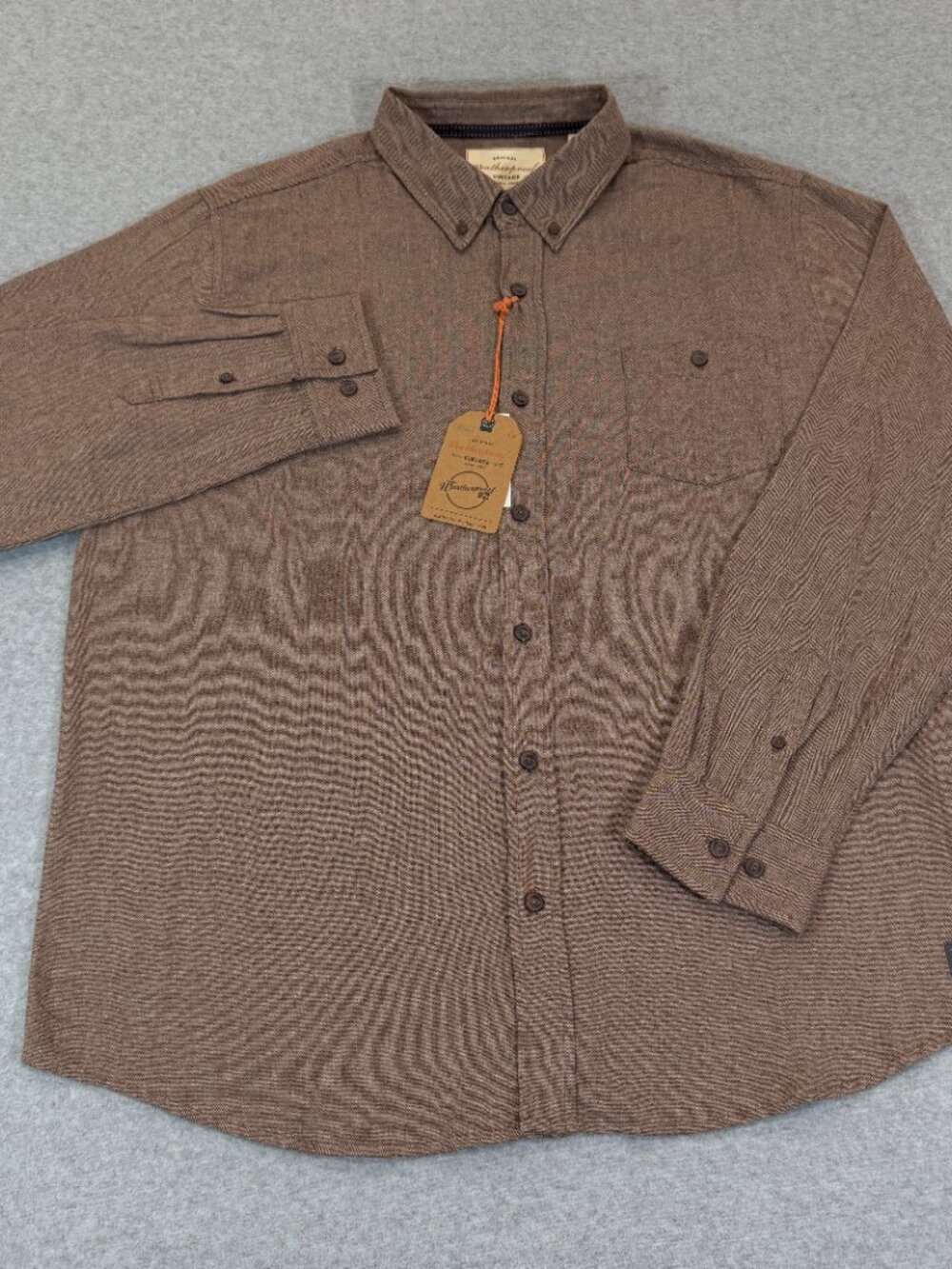 Weatherproof Vintage Men's Herringbone Long Sleeve Shirt XXL Chicory Brown NWT - Picture 2 of 12